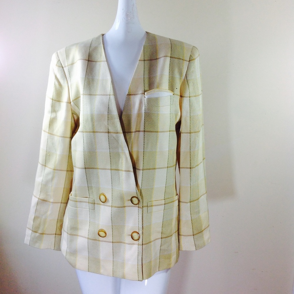 Kasper Yellow Colorbock Blazer Double Breasted
